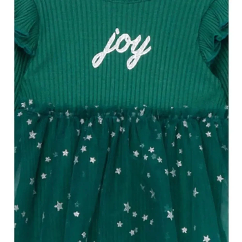 LITTLE ME BABY GIRL 9 MONTH “JOY” GREEN Bodysuit Dress with Matching Headband